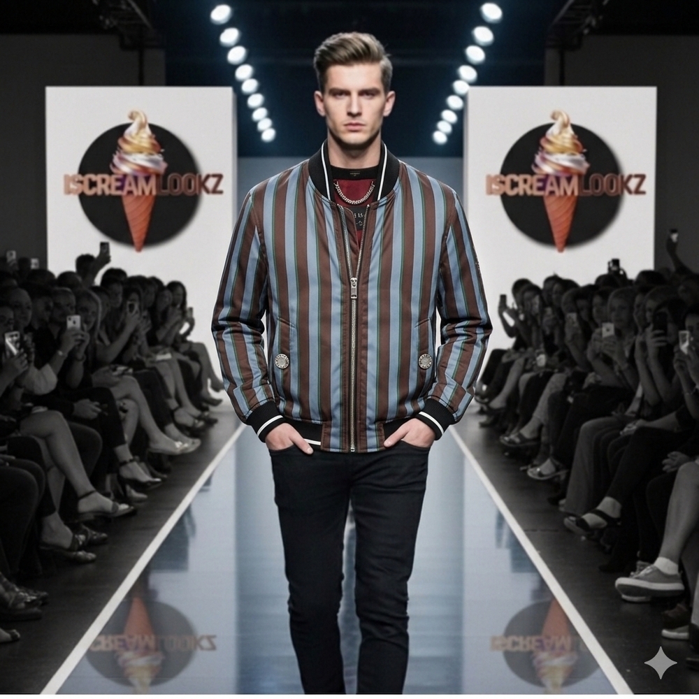Burberry Striped Bomber Jacket - Blue and Brown